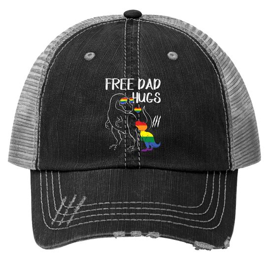 Free Dad Hugs Lgbt Pride Dad Dinosaur Rex Trucker Hat Gift