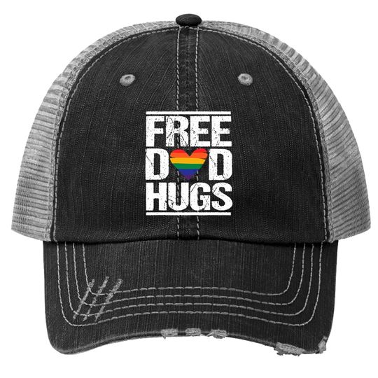 Free Dad Hugs Trucker Hat Lgbt Pride Stepfather Daddy Papa Trucker Hat