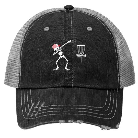 Dabbing Skeleton Wear Hat Disc Golf Player Halloween Costume Trucker Hat