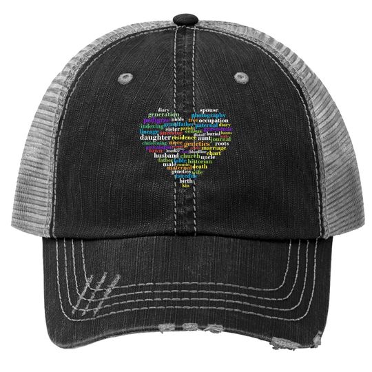 Genealogy Heart Genealogist Ancestor Ancestry Family Gift Trucker Hat