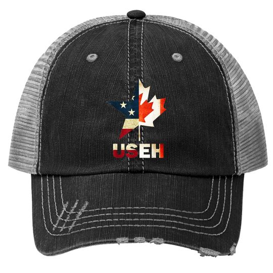 Useh Leaf Canadian American Flag Trucker Hat Canada Usa Flag Gift Trucker Hat