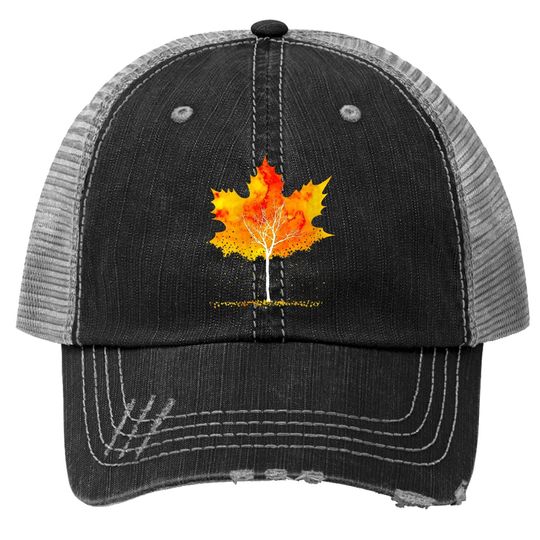 Maple Leaf Autumn Tree Orange Fall Leaves Season Trucker Hat