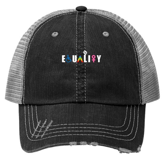 Equality Lgbt-q Gay Pride Flag Proud Ally Rainbow Fist Trucker Hat
