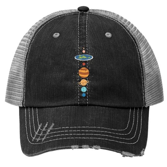 Flat Earth And Planets Funny Conspiracy Theory Earthers Gift Trucker Hat