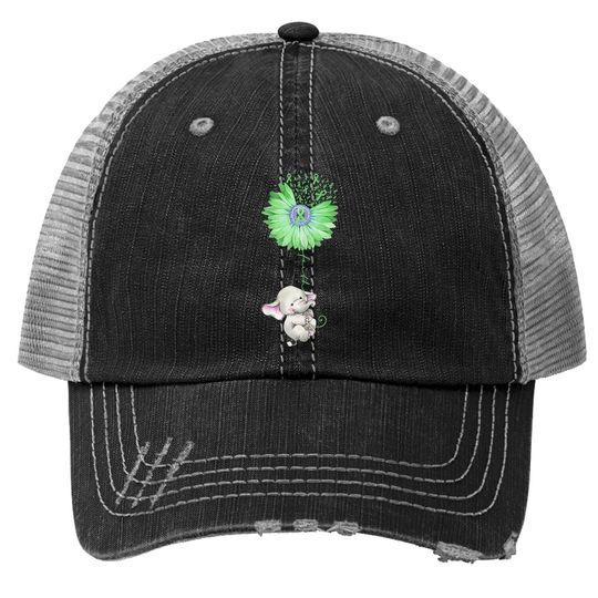 Faith Elephant Hold Green Sunflower Mental Health Awareness Trucker Hat