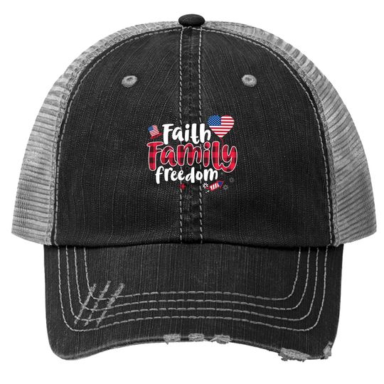 Faith Family Freedom Trucker Hat 4th Of July Buffalo Plaid Gift
