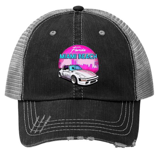 Miami Trucker Hat Palm Trees And Vintage Car