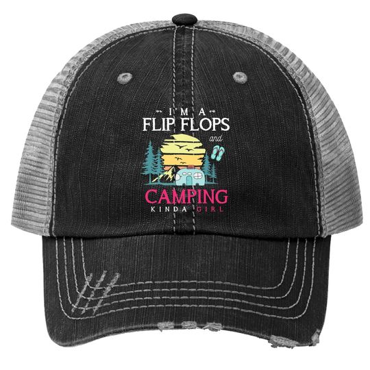 Funny Camper Girls Camp Flip Flops Retro Camping Trucker Hat