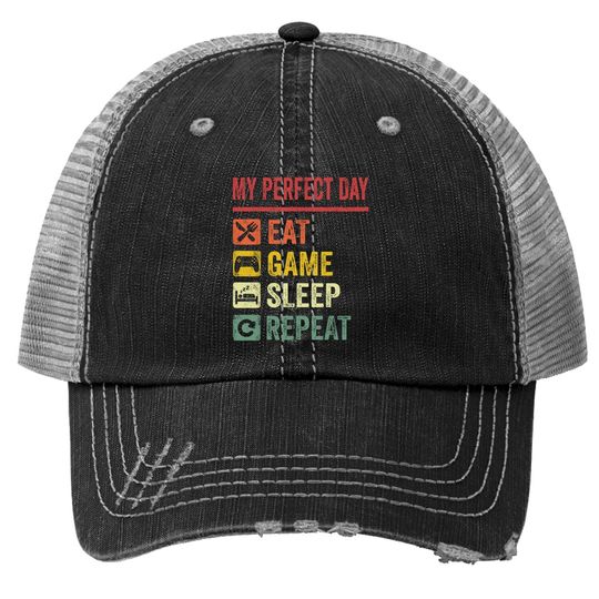 My Perfect Day Video Games Trucker Hat Funny Cool Gamer Trucker Hat Gift Trucker Hat