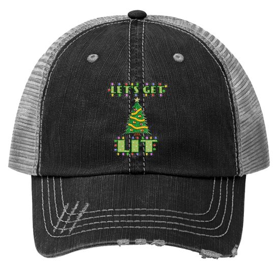 Lets Get Lit Christmas Trucker Hat Its Drinking Dirty Adult Pajama Trucker Hat
