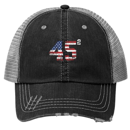 Trump 2024 45 Squared Second Term Usa Vintage Trucker Hat