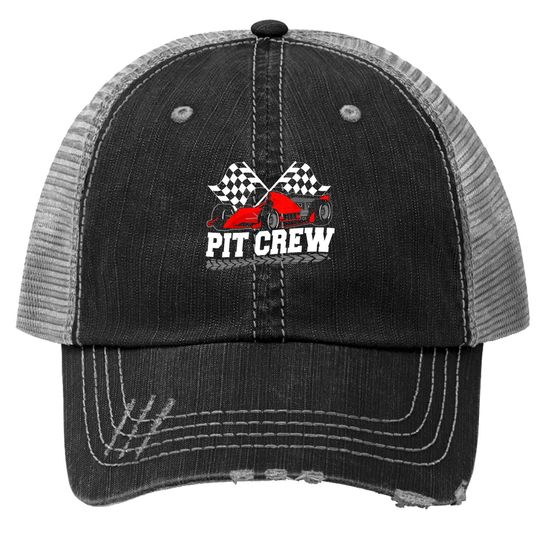 Pit Crew Car Racing Checkered Flag Racing Party Trucker Hat