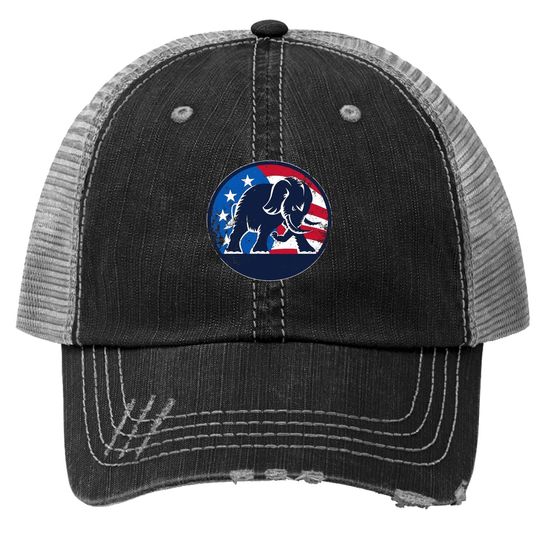 Shirtinvaders Republican Party Elephant Logo - Distressed Print Trucker Hat