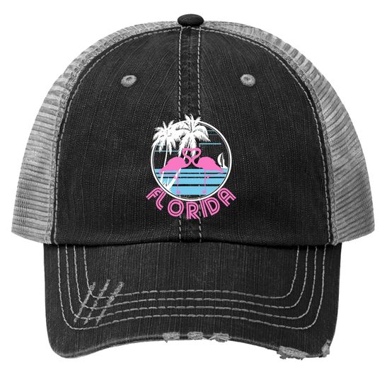 Florida Strong Trucker Hat Pink Flamingo Heart