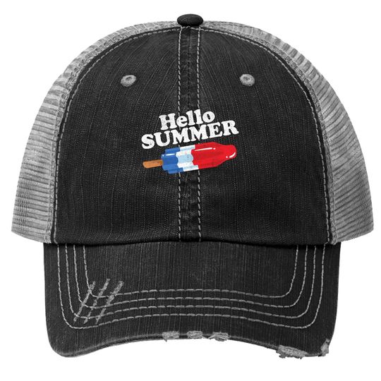 Hello Summer Popsicle Funny Bomb Retro 80s Pop Vacation Gift Trucker Hat
