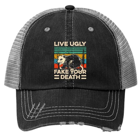 Live Ugly Fake Your Death Retro Vintage Opossum Premium Trucker Hat