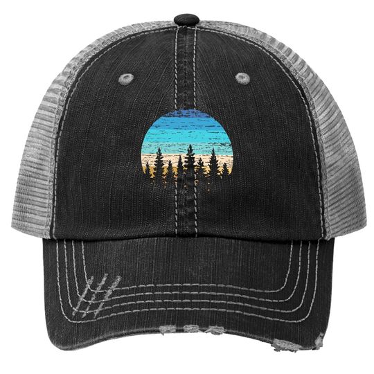 Camping Sunset Pine Tree Trucker Hat