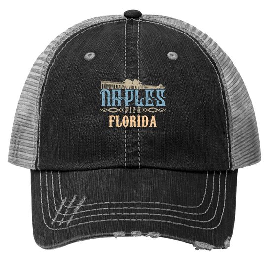Distressed Graphic Naples Pier Florida Trucker Hat