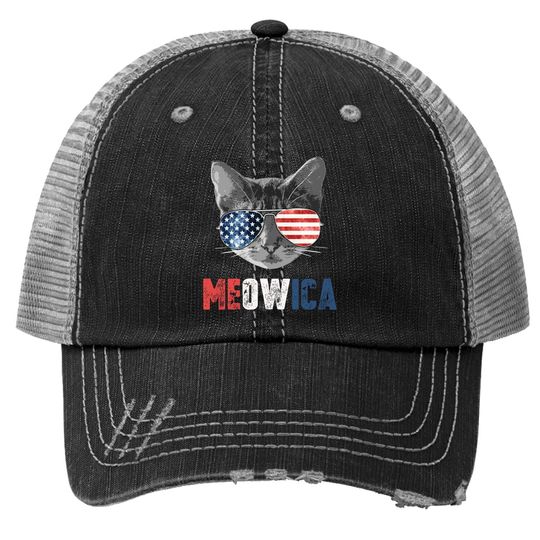 Meowica American Flag Cat Trucker Hat