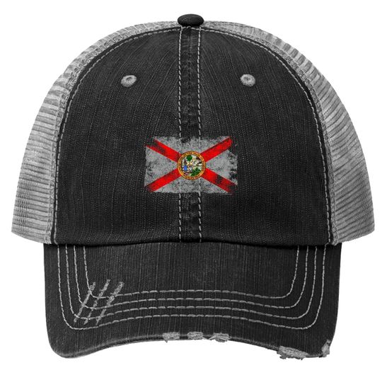 Distressed Vintage Retro Usa Patriotic Fl State Florida Flag Trucker Hat