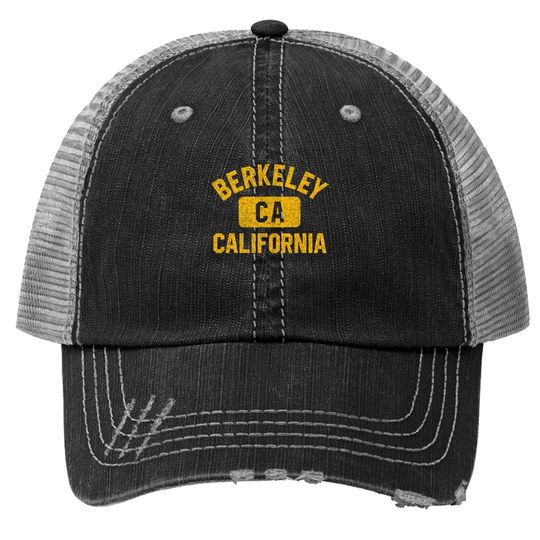 Berkeley Ca California Gym Style Distressed Amber Print Trucker Hat