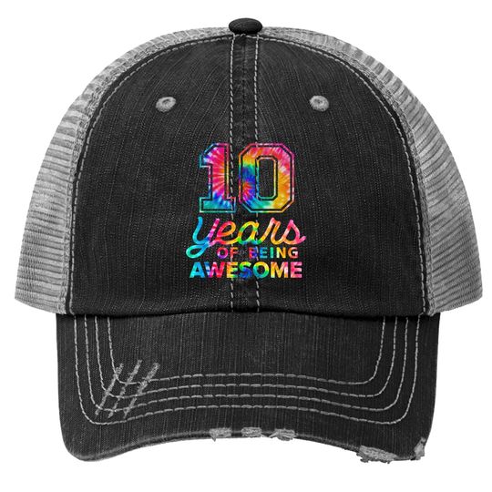 10th Birthday Tie Dye 10 Years Old Awesome Trucker Hat