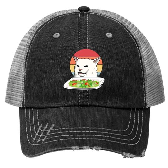 Angry Yelling At Confused Cat At Dinner Table Meme Trucker Hat