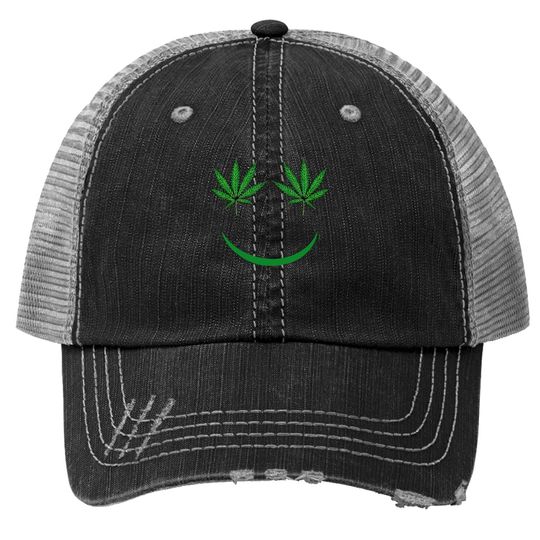 Pot Leaf Smiley Face Weed Trucker Hat