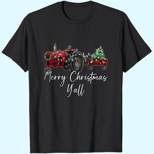 Merry Christmas Y'all Tractor Farmer T-Shirts