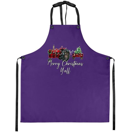 Merry Christmas Y'all Tractor Farmer Aprons