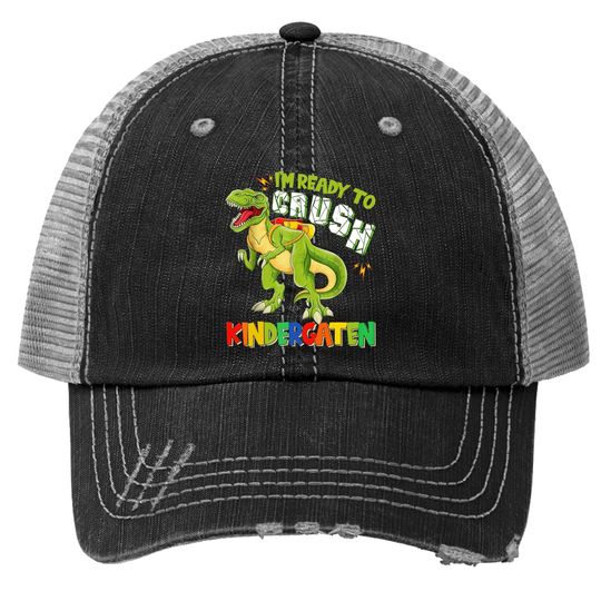 Crush Kindergarten Dinousar Back To School T-rex Boys Trucker Hat
