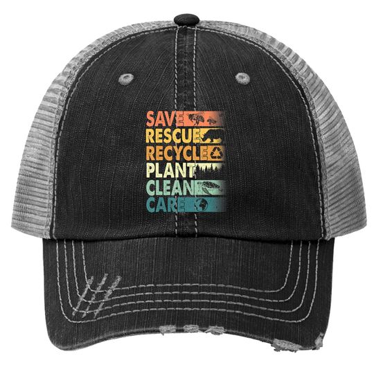 Earth Day Save Bees Rescue Animals Recycle Plastics Trucker Hat