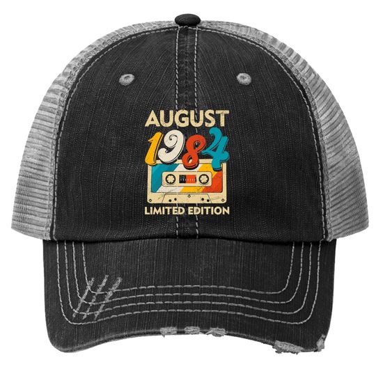 Retro August 1984 Cassette Tape 37th Birthday Decorations Trucker Hat