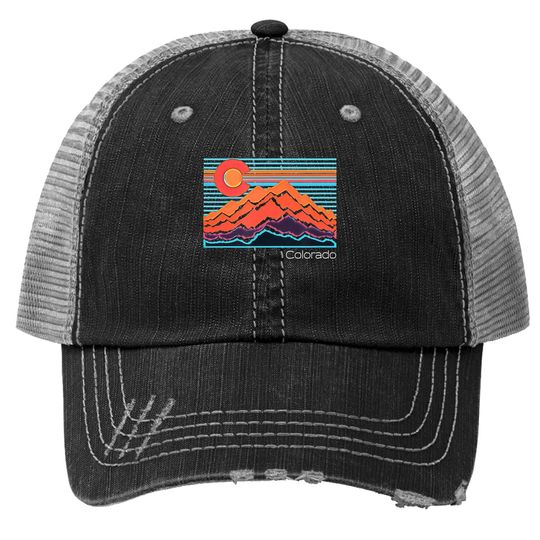Vintage Colorado Mountain Landscape And Flag Graphic Trucker Hat