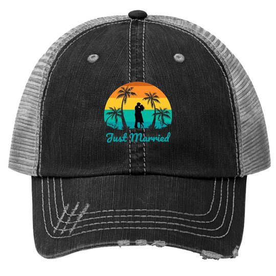 Just Married Trucker Hat Couple Honeymoon Matching Tropical Paradise