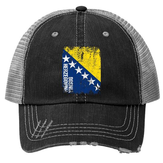 Bosnia Flag Vintage Distressed Trucker Hat