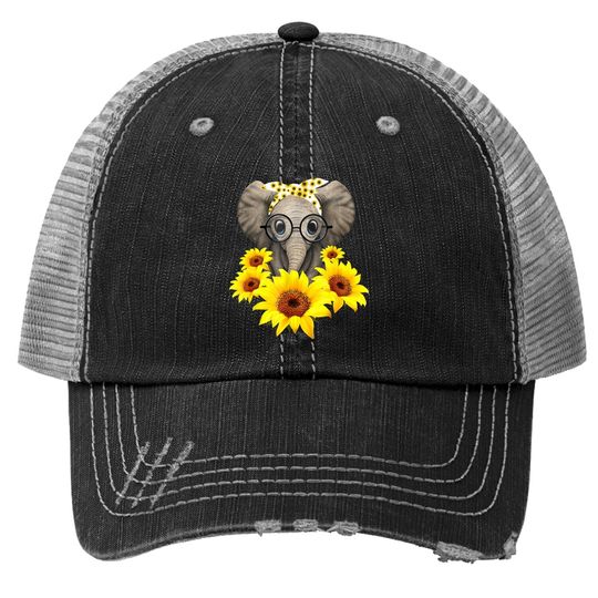 Elephant Sunflower Cute Elephant Love Sunflower Trucker Hat