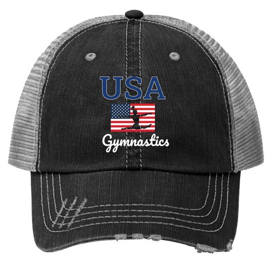 Girl Tumbling Team Gear Gymnastics Usa American Flag Trucker Hat