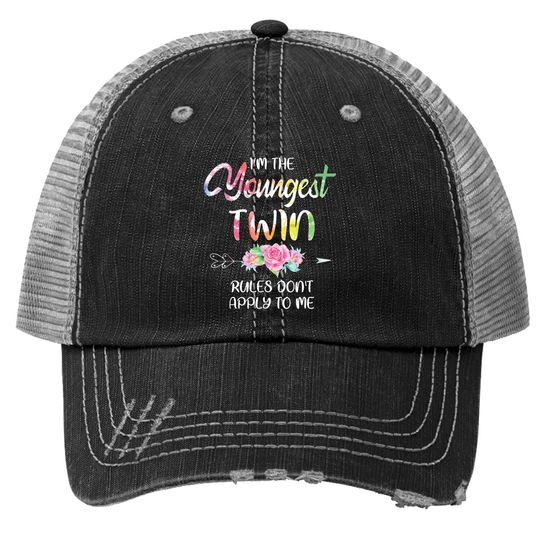 Youngest Twin Trucker Hat Sibling Birthday Twins Matching Trucker Hat