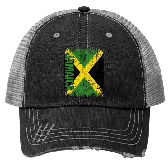 Jamaican Flag Vintage Distressed Trucker Hat
