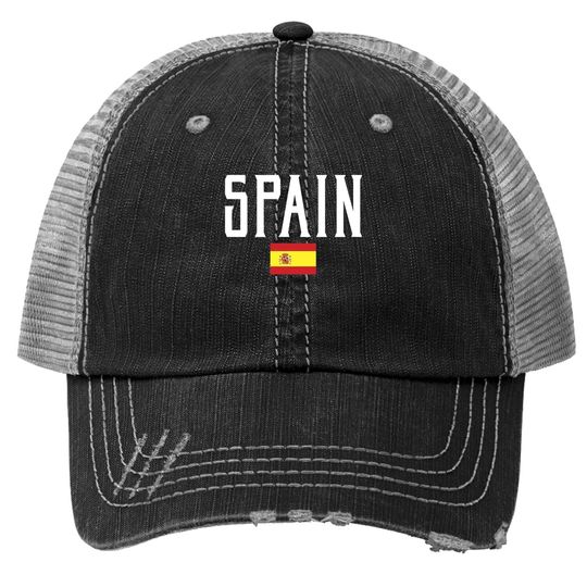 Spain Flag Vintage White Text Trucker Hat