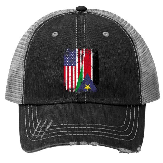 Sudanese Roots | Half American Flag | South Sudanese Flag Trucker Hat