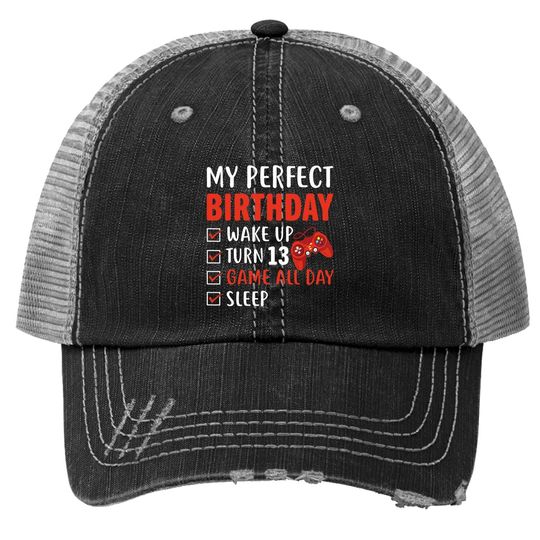 13th Perfect Birthday Gaming 13 Years Old Gamer Trucker Hat
