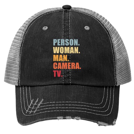 Person Woman Man Camera Tv Trucker Hat