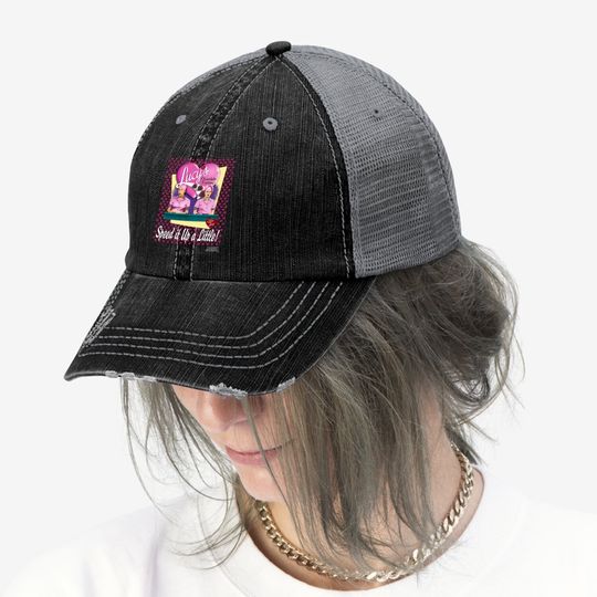 I Love Lucy Trucker Hat Chocolate Factory Speed It Up Pink Trucker Hat
