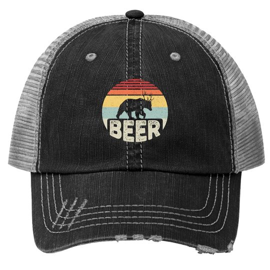 Vintage Retro Bear Deer Funny Beer Trucker Hat