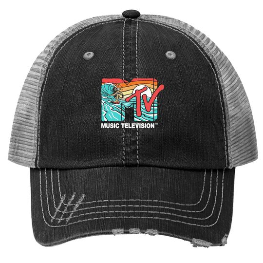 Mademark X Mtv - Mtv Catch A Wave Mtv Surfer Logo Retro Graphic Trucker Hat