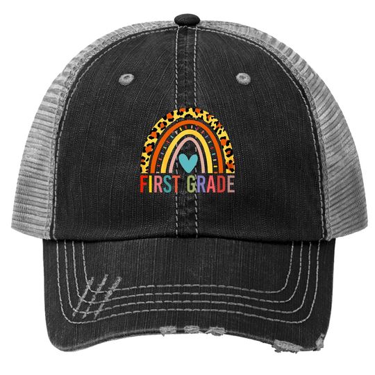 First Grade Rainbow Girls Boys Teacher Team Trucker Hat