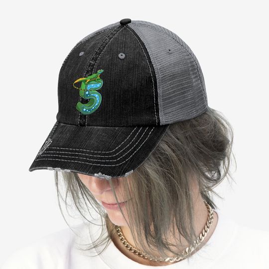 5 Year Old Lizard Reptile 5th Birthday Party Trucker Hat