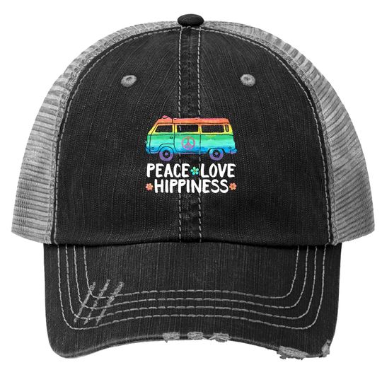 Peace Love Hippiness Peace Van Hippie Bus Rainbow Tt Trucker Hat